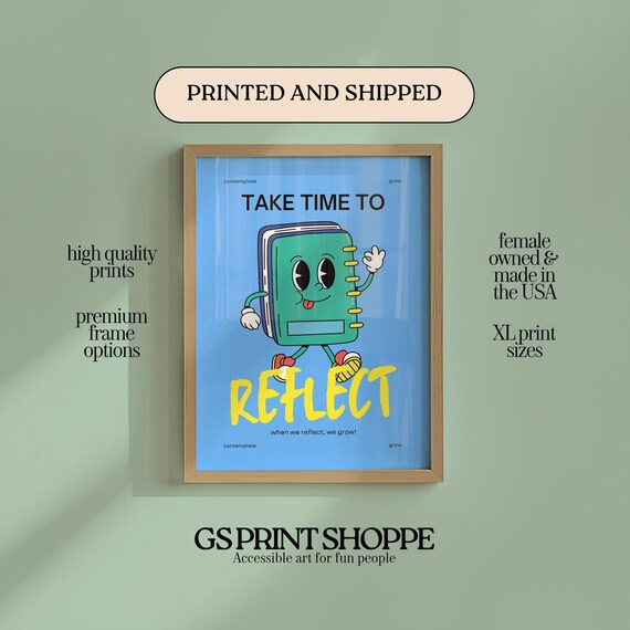 Take Time To Reflect Retro Book Mascot Mindfulness Growth Quote Poster