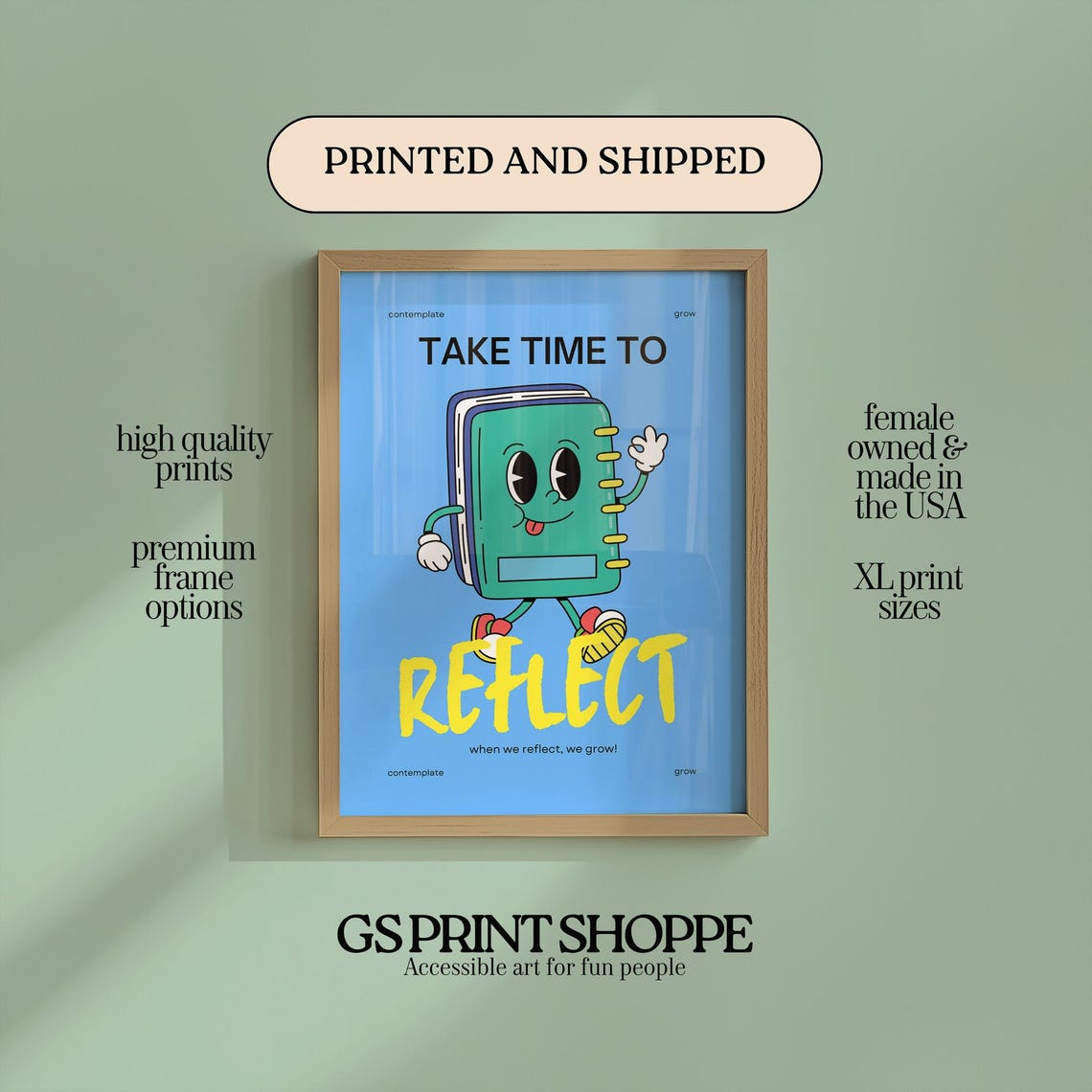 Take Time To Reflect Retro Book Mascot Mindfulness Growth Quote Poster
