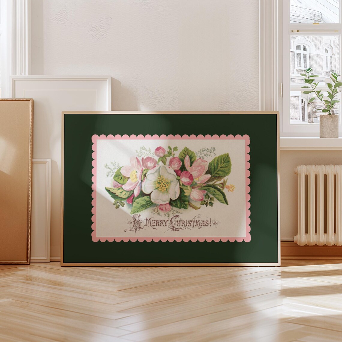 A Merry Christmas Vintage Floral Bouquet Victorian Style Holiday Poster - Image 2