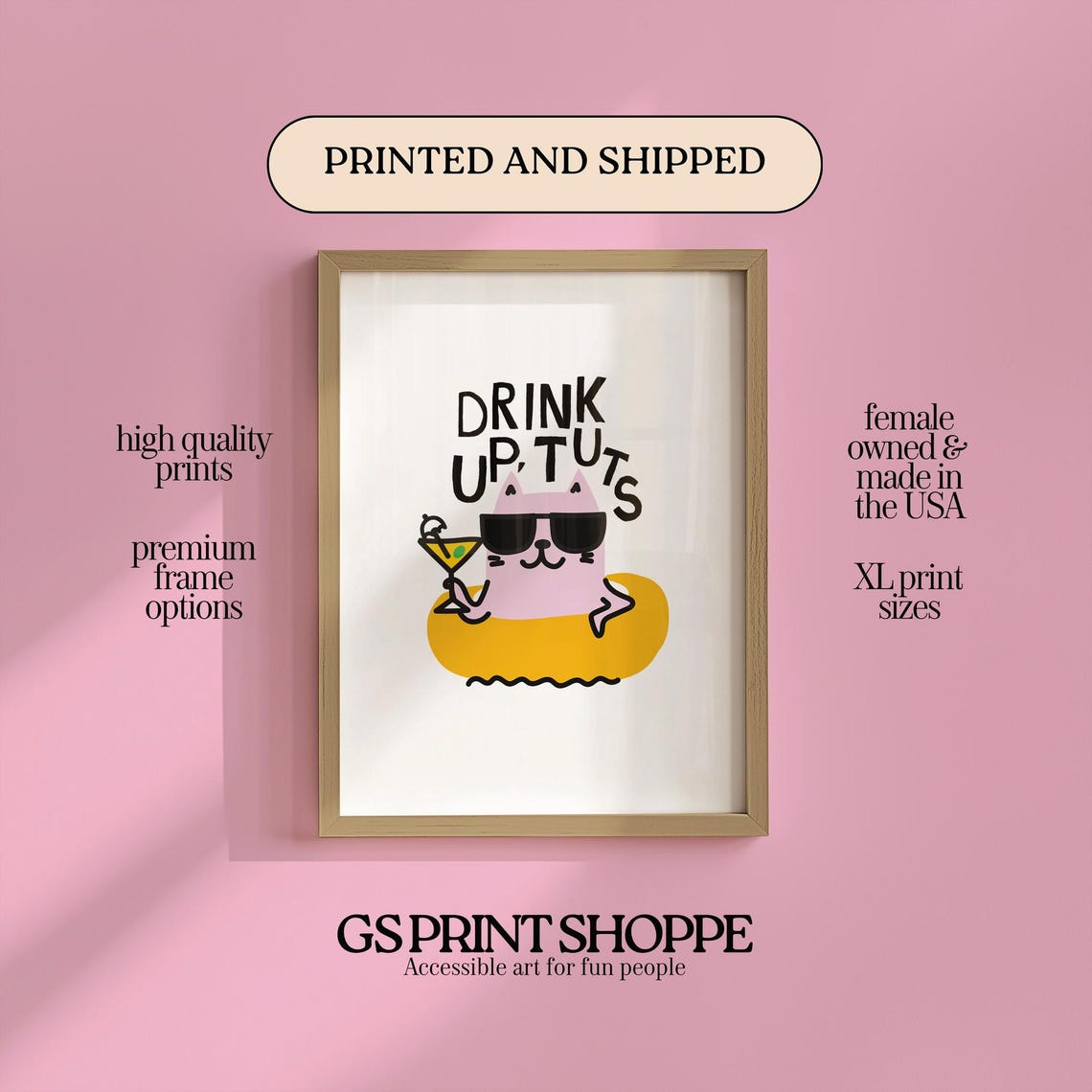 Drink Up Tuts Sunglasses Cat Cocktail Pool Float Funny Poster