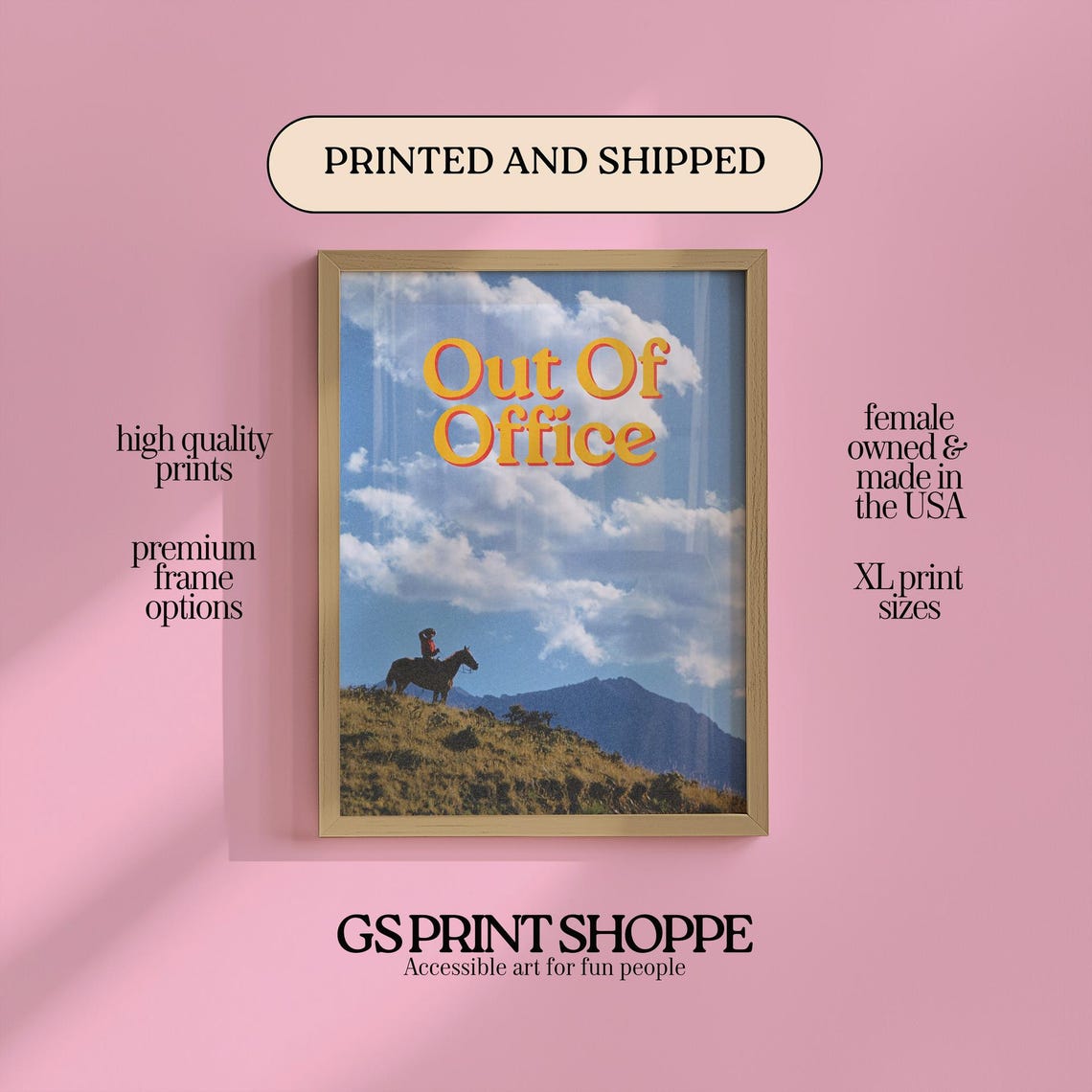 Out Of Office Cowboy Western Sunset Retro Typography Art Print