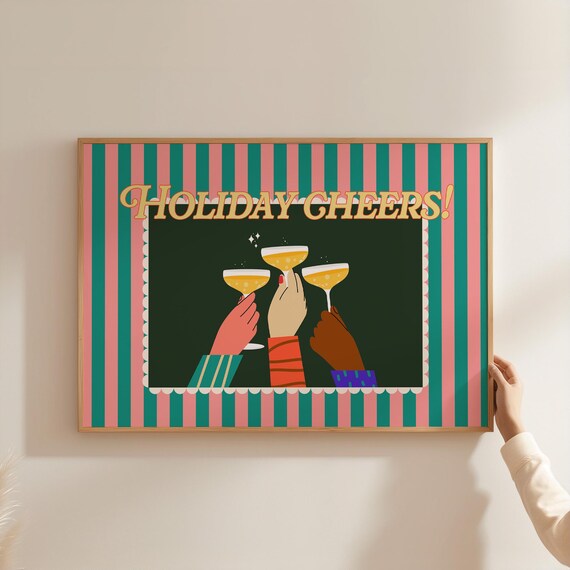 Holiday Cheers Champagne Toast Retro Party Poster Colorful Striped
