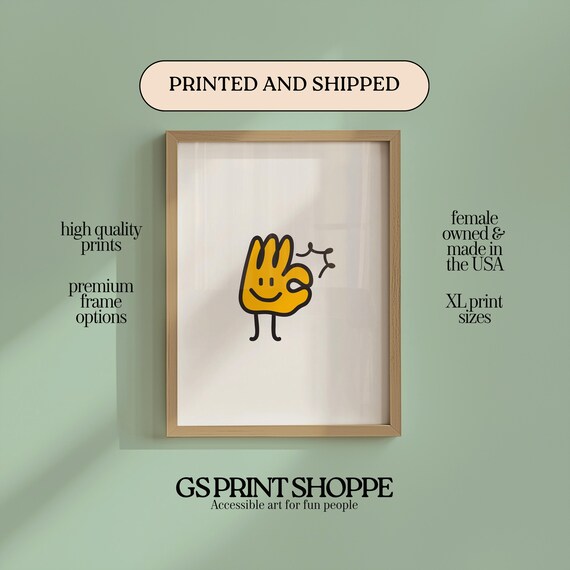 A Ok Smiling Hand Cartoon Doodle Cute Playful Minimalist Wall Art