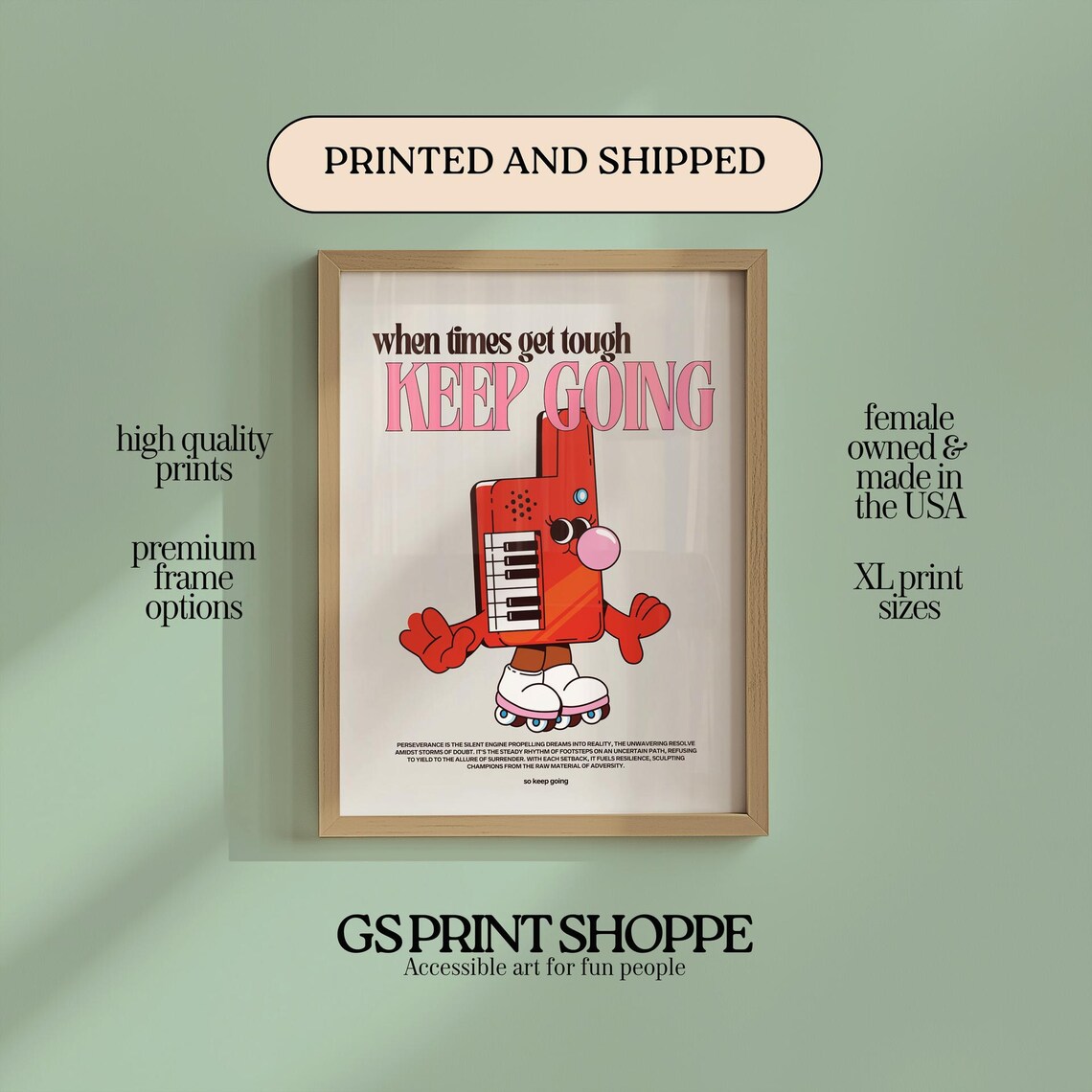 Keep Going Keytar Poster Retro Music Character Motivational Quote Design