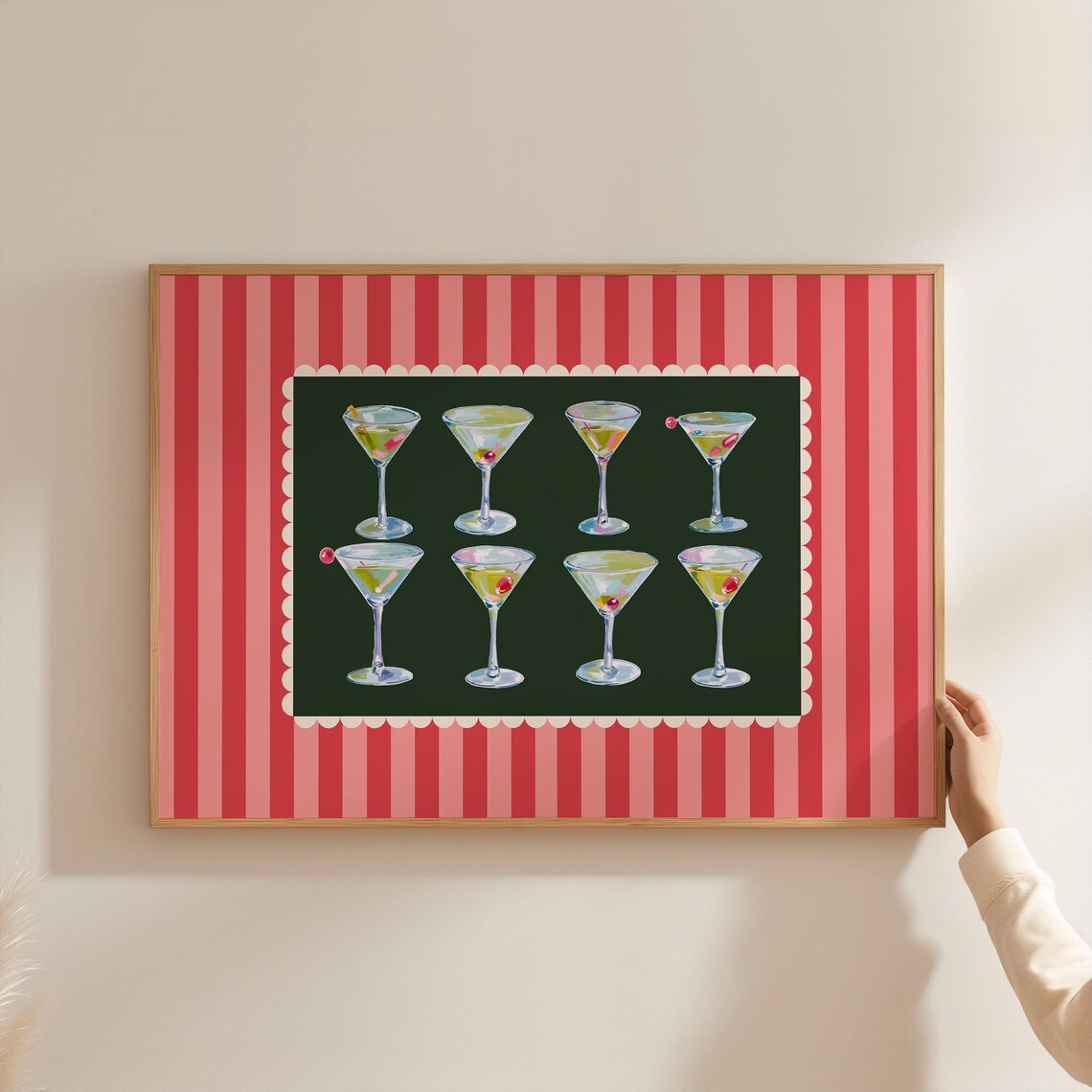 Eight Martini Glasses Dark Green Retro Cocktail Party Bar Cart Poster - Image 2