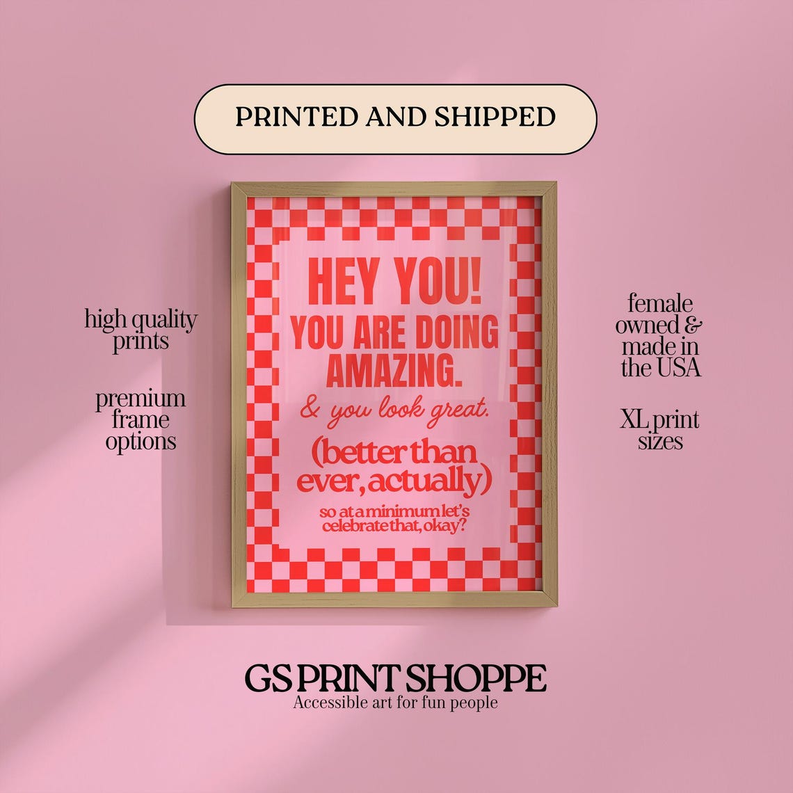 Hey You Doing Amazing Red Checkerboard Quote Motivational Poster