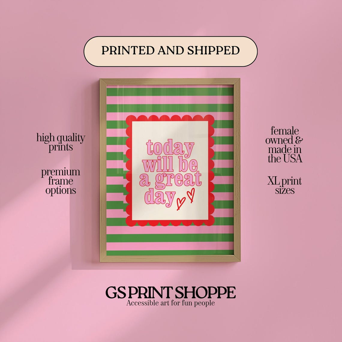 Today Will Be A Great Day Pink Green Motivational Quote Poster