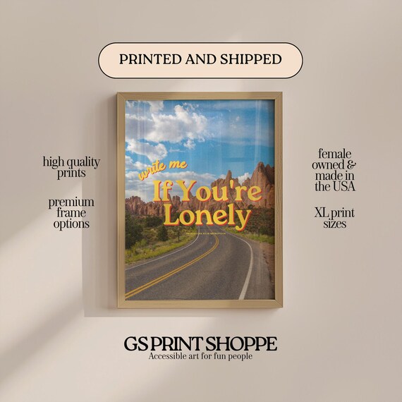 Write Me If Youre Lonely Desert Road Trip Retro Photo Quote Poster