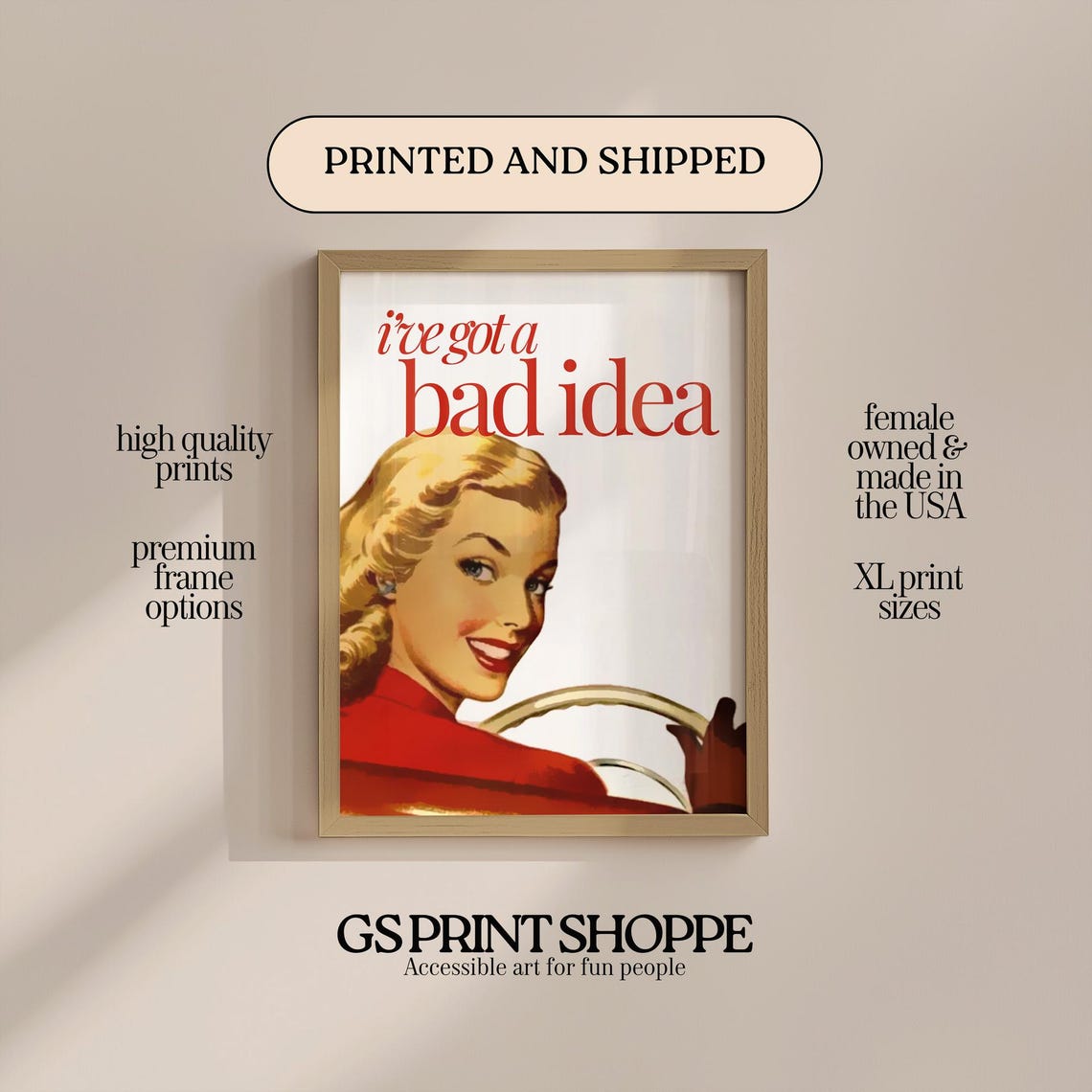 I've Got a Bad Idea Retro Driving Blonde Funny Quote Art Poster