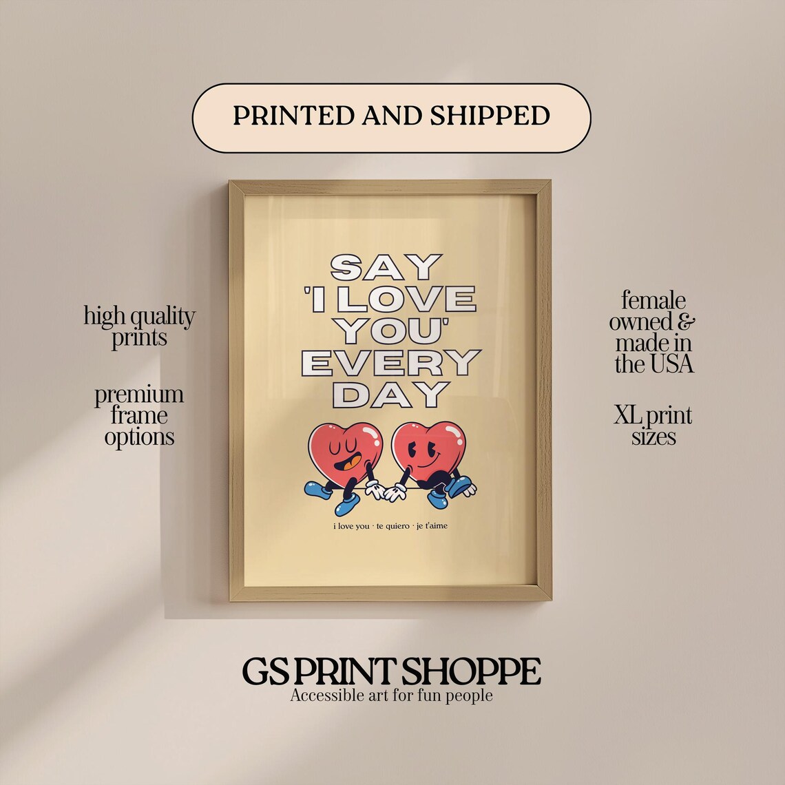 Say I Love You Every Day Retro Heart Couple Love Quote Art Poster