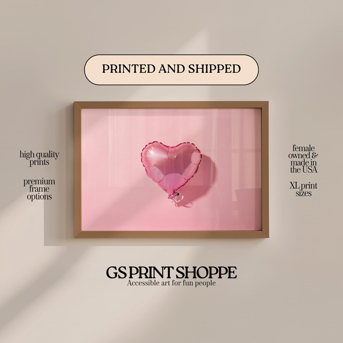 Pink Heart Foil Balloon Photographic Minimalist Decor Art Print