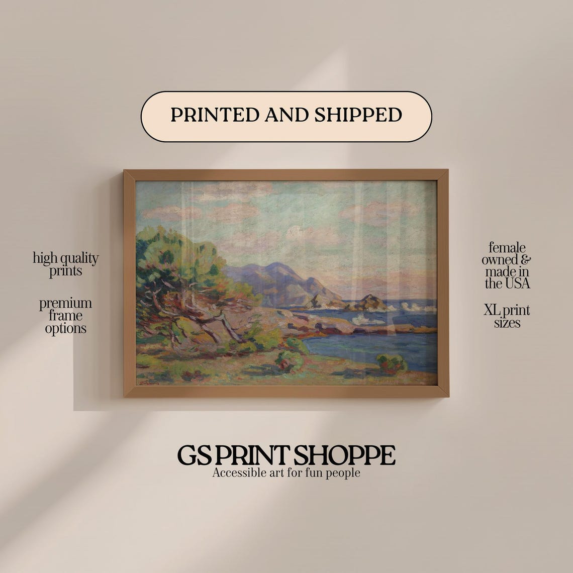 Impressionist Coastal Seascape Pine Trees Rocky Shore Poster