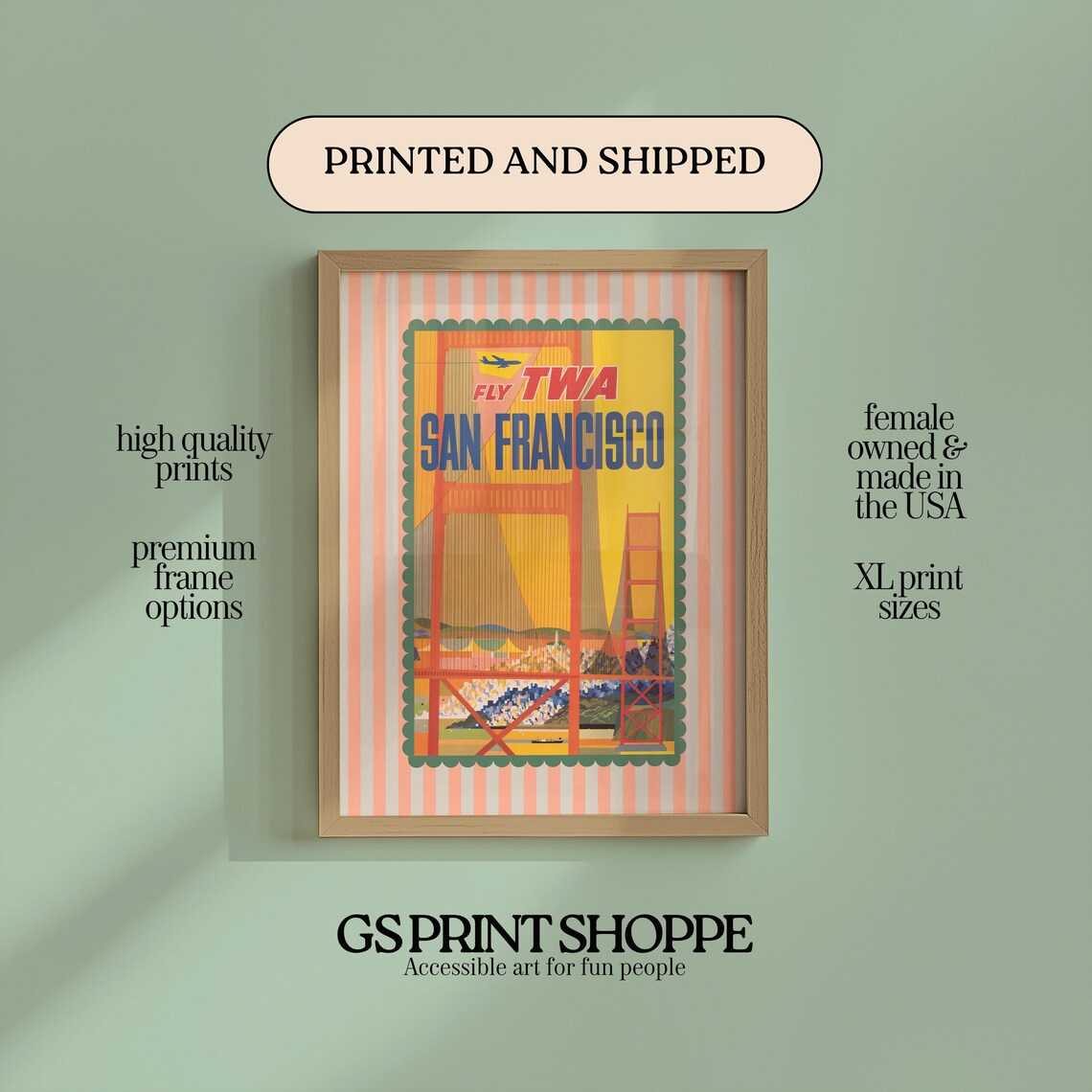 Vintage TWA San Francisco Golden Gate Bridge Airline Travel Poster