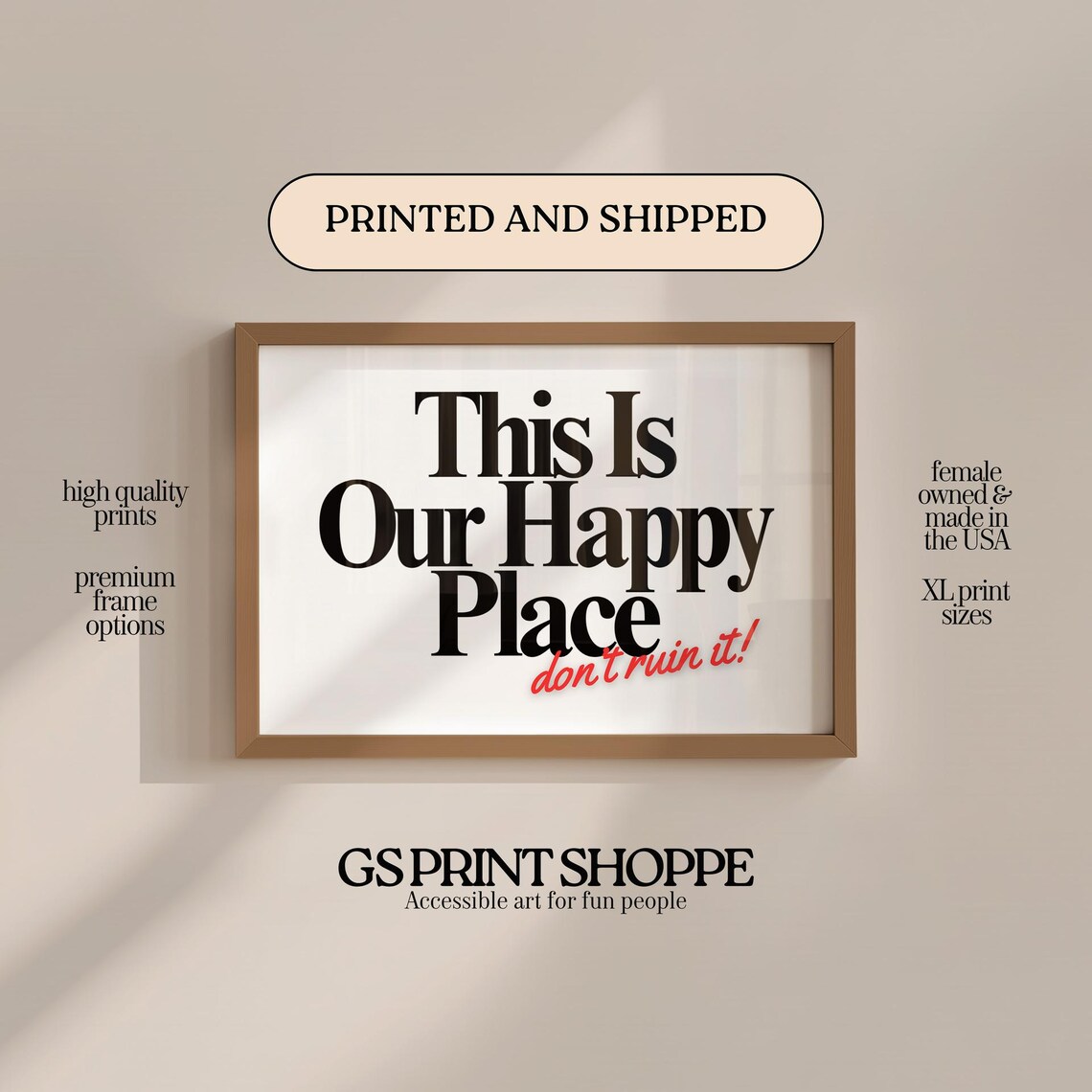 This Is Our Happy Place Poster Typography Sign Bold Black Funny Wall Decor