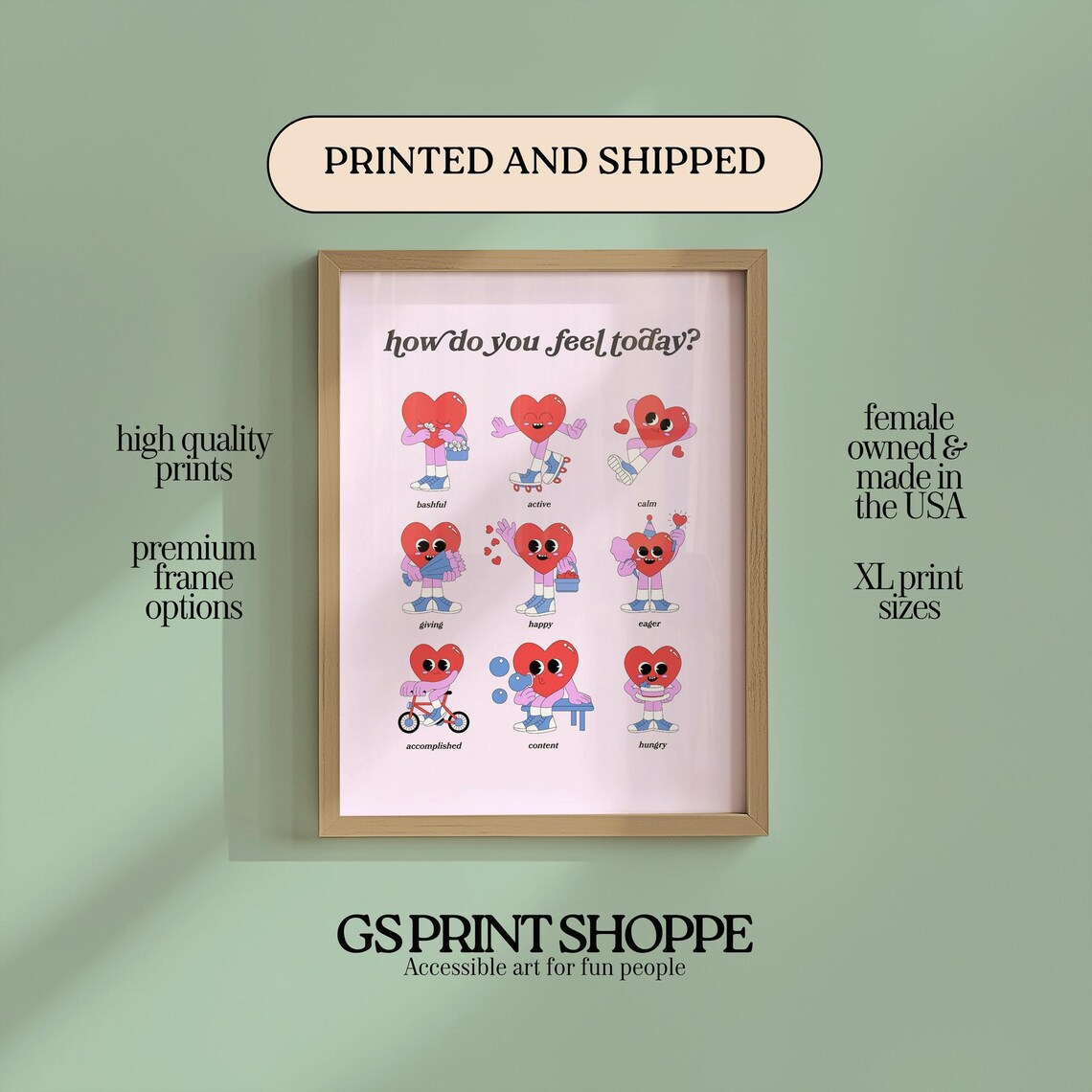 How Do You Feel Today Heart Emotions Chart Retro Poster for Kids