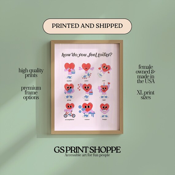 How Do You Feel Today Heart Emotions Chart Retro Poster for Kids