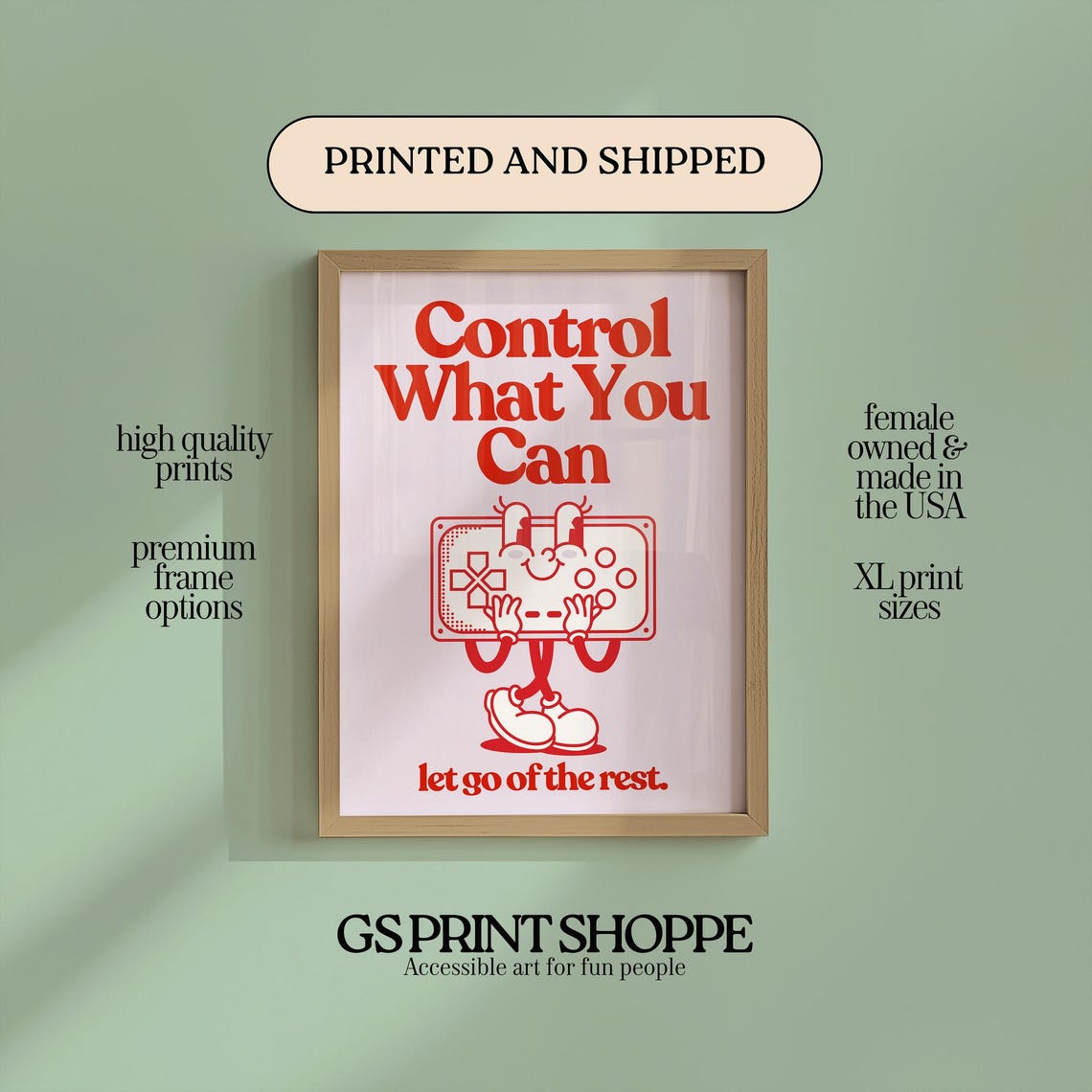 Control What You Can Mindset Poster with Retro Red Cassette Character