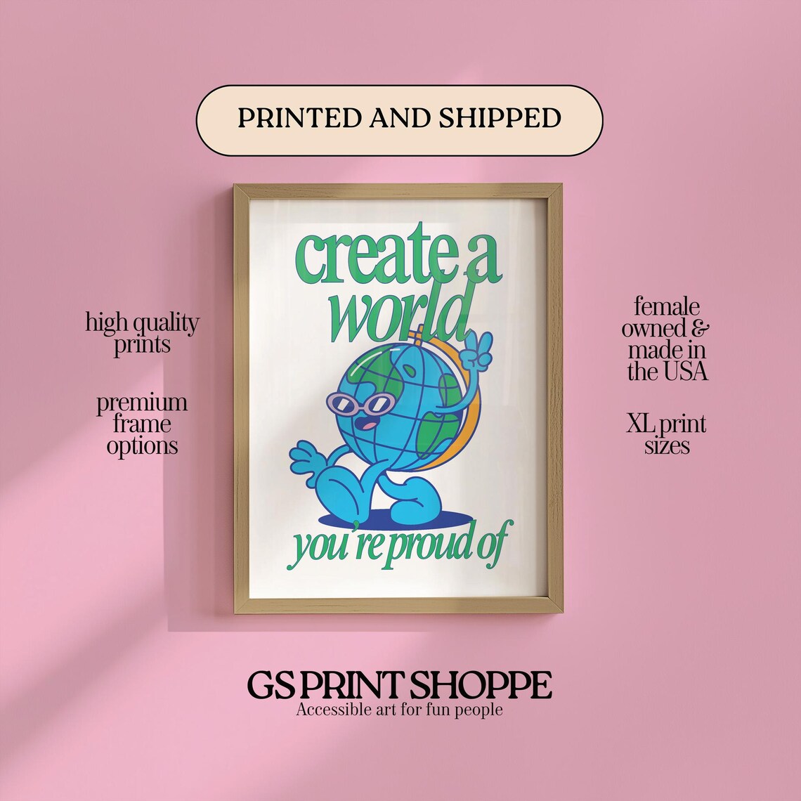 Create A World You Are Proud Of Globe Cartoon Motivational Poster