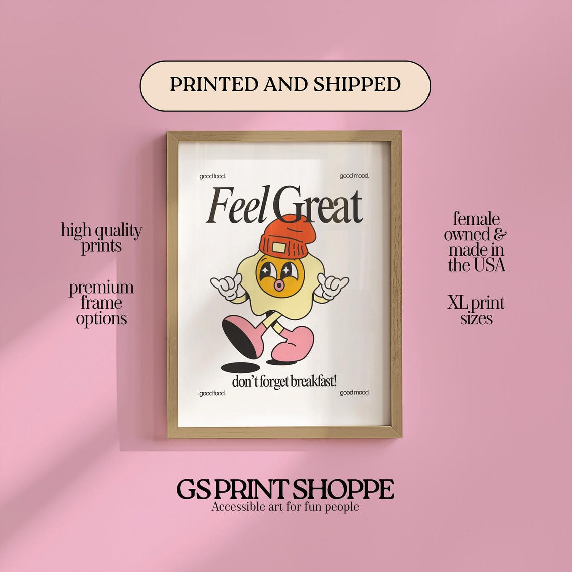 Feel Great Retro Egg Character Breakfast Morning Fun Art Print