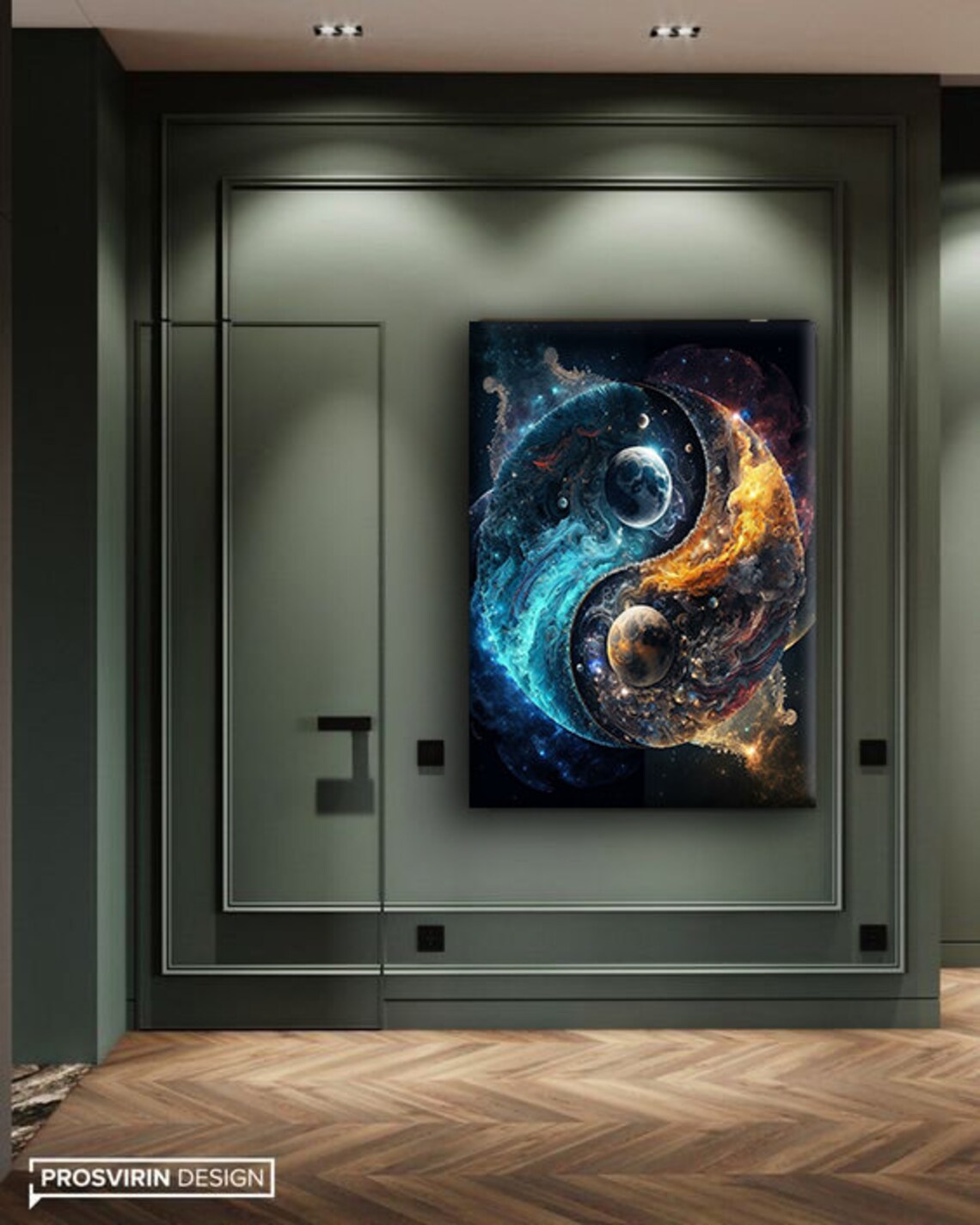 Cosmic Yin Yang Planet Swirls Blue Gold Nebula Wall Art Poster - Image 4