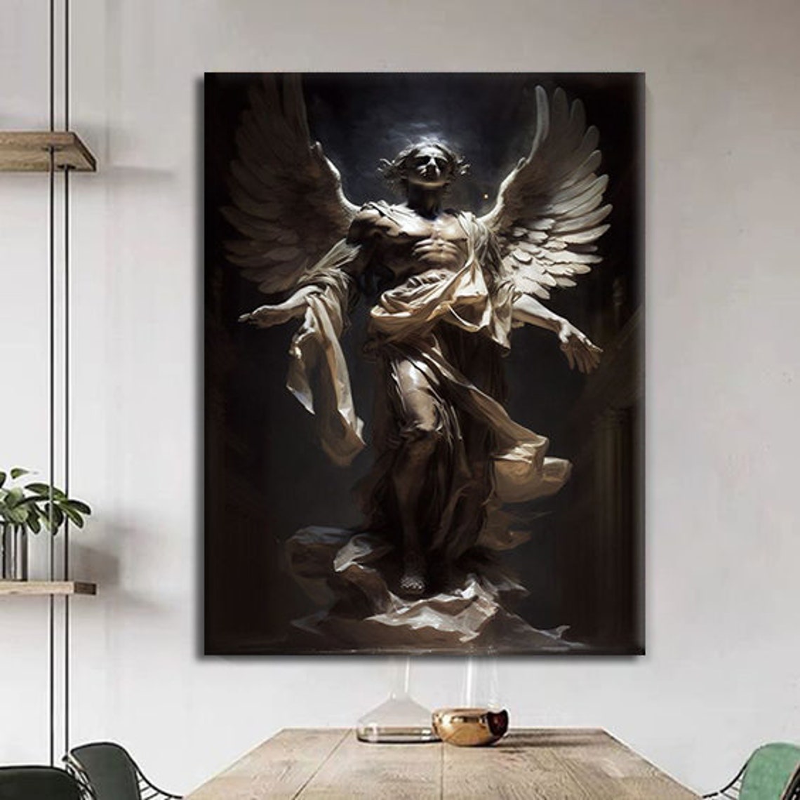 Dark Winged Angel Statue Stone Wings Dramatic Surreal Art Print - Image 3