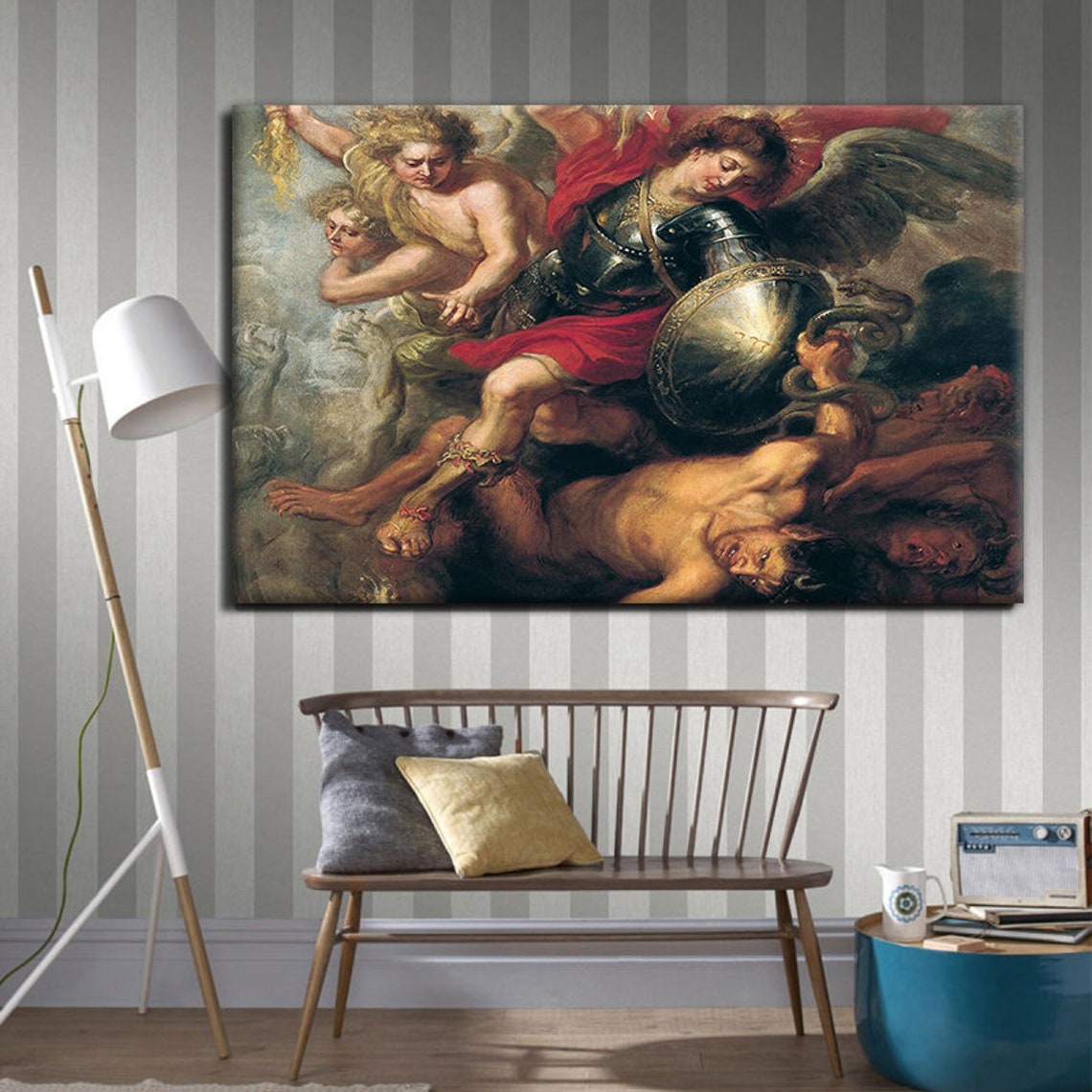 Baroque Angels Battle Demons Classical Oil Painting Art Print - Image 3