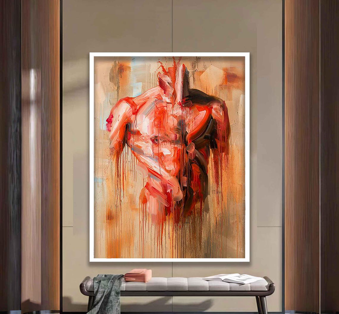 Expressive Male Torso Abstract Red Figurative Modern Art Poster - Image 2