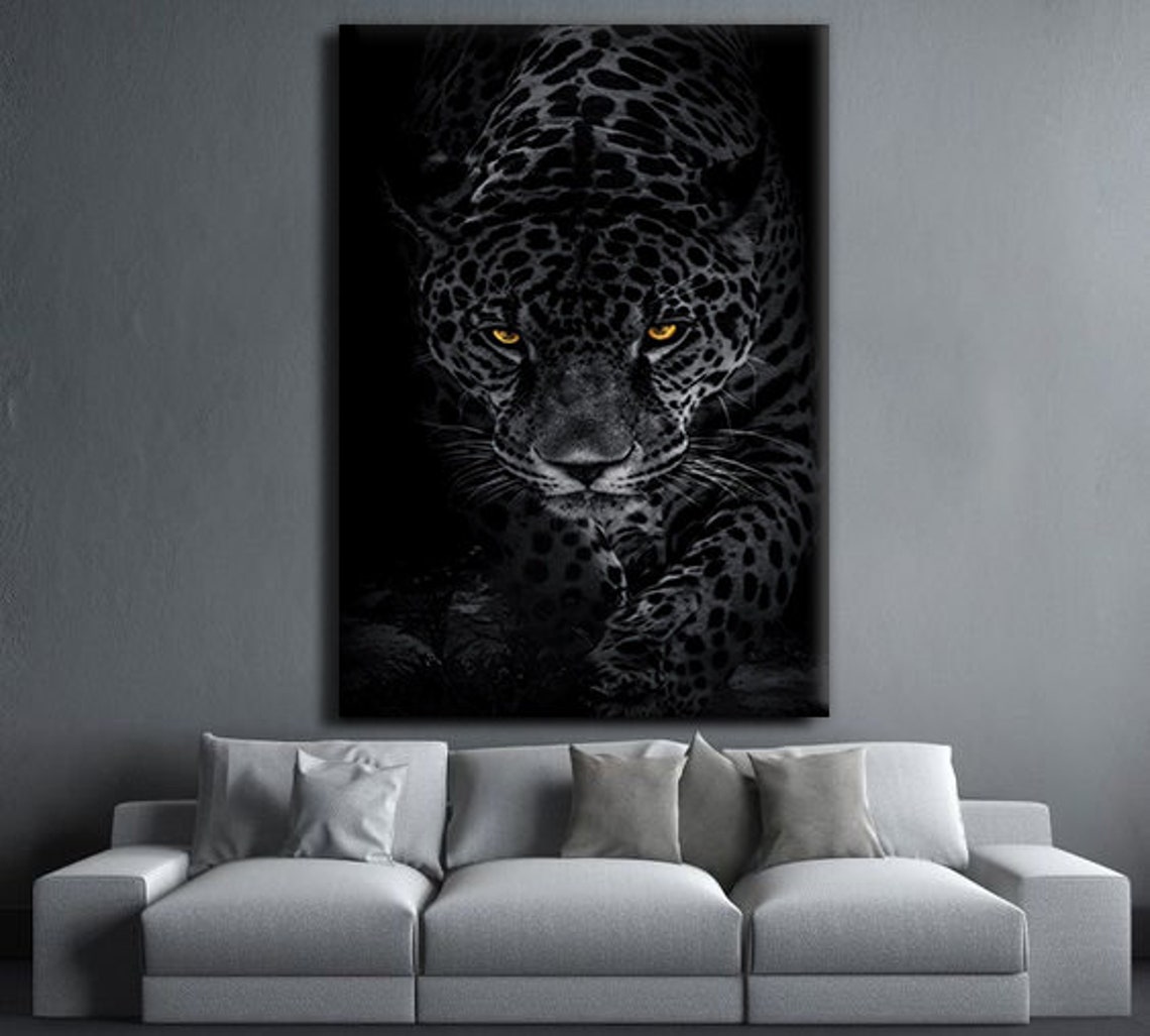 Black Leopard Golden Eyes Dark Dramatic Big Cat Wildlife Art Poster - Image 2