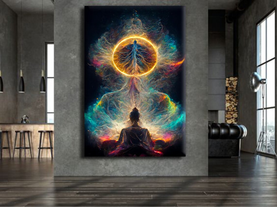 Meditation Cosmic Energy Golden Tree of Life Spiritual Art Print - Image 2