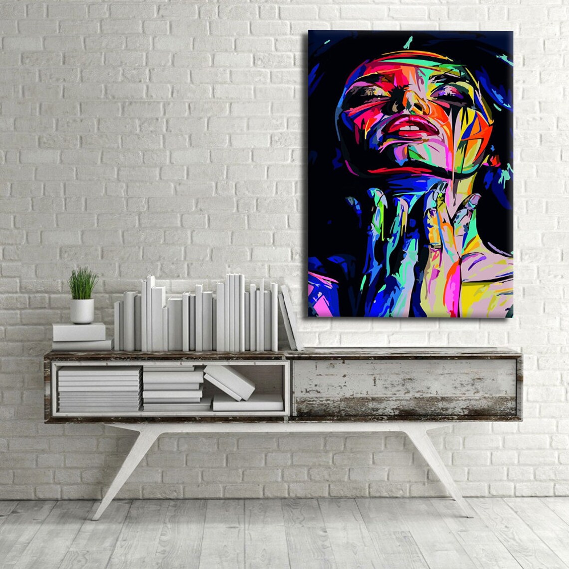 Neon Pop Art Woman Portrait Hands Vibrant Colorful Modern Canvas Art Poster - Image 4