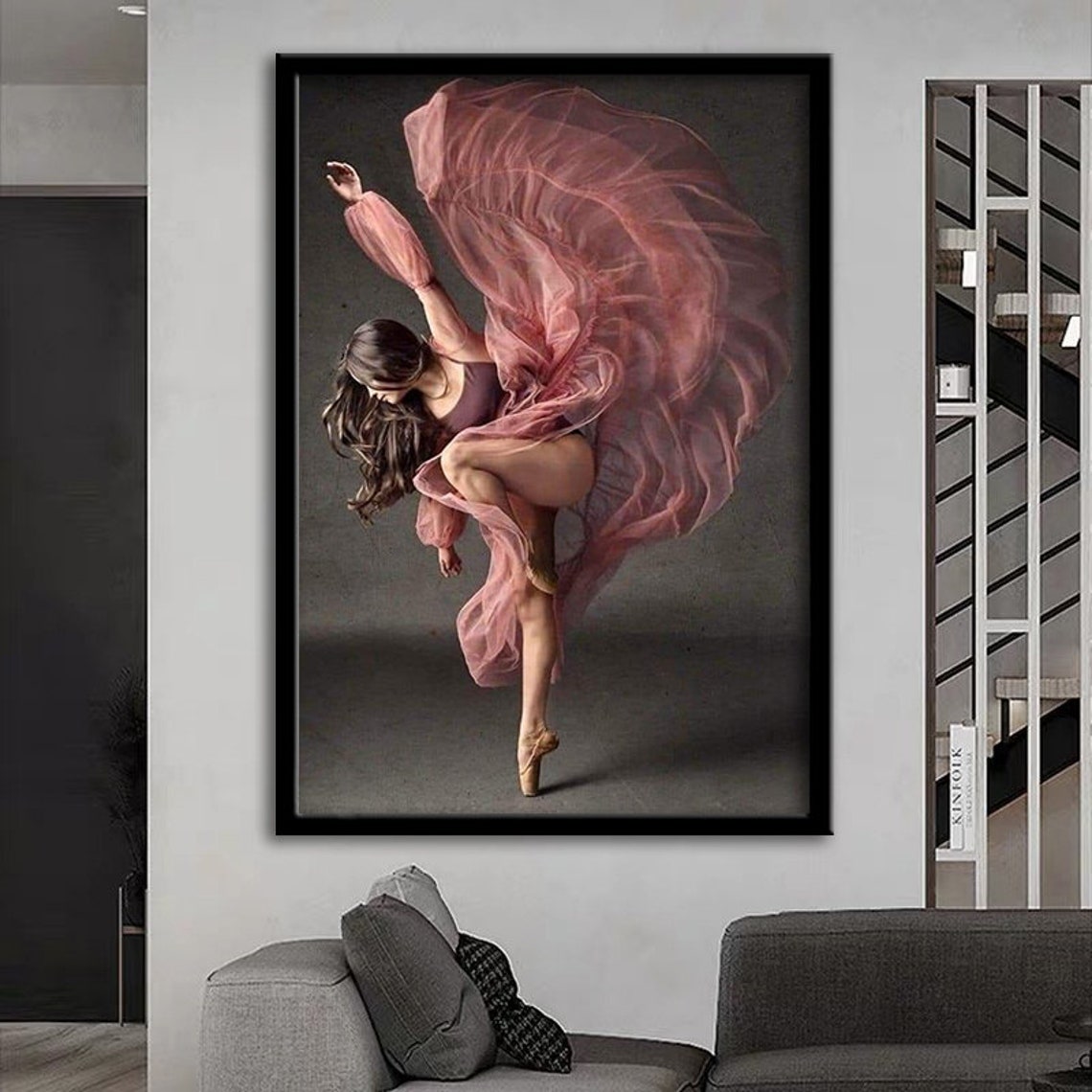 Ballerina Pink Flowing Dress Photography Leaping Dance Art Wall Poster - Image 2