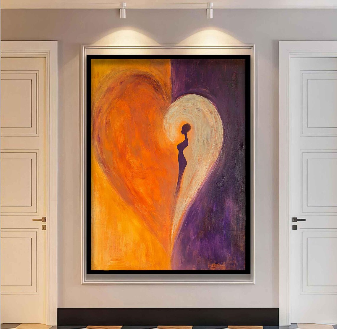 Abstract Heart Painting Woman Silhouette Orange Purple Love Art Wall Poster - Image 4