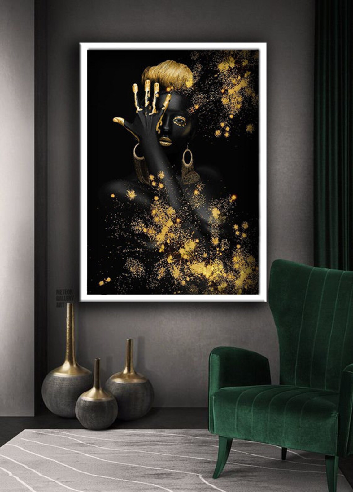 Black And Gold Woman Gold Glitter Portrait Glamorous Wall Art Poster - Image 3