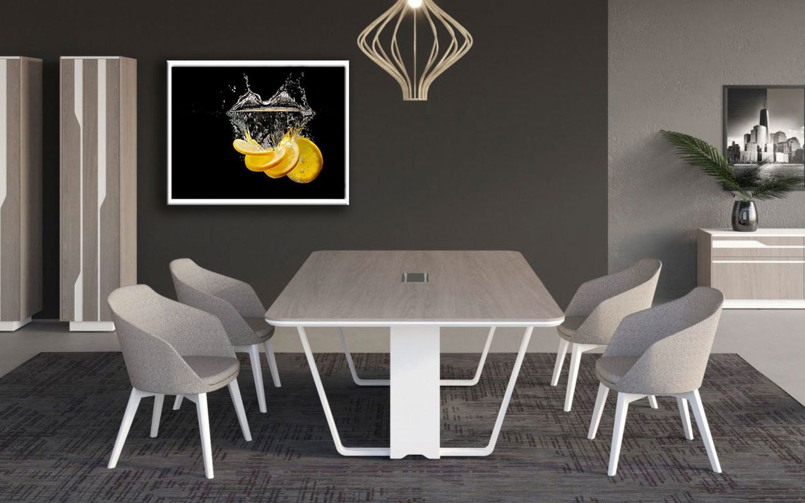 Lemon Slices Falling Water Splash Black Background Fruit Photo Poster - Image 3