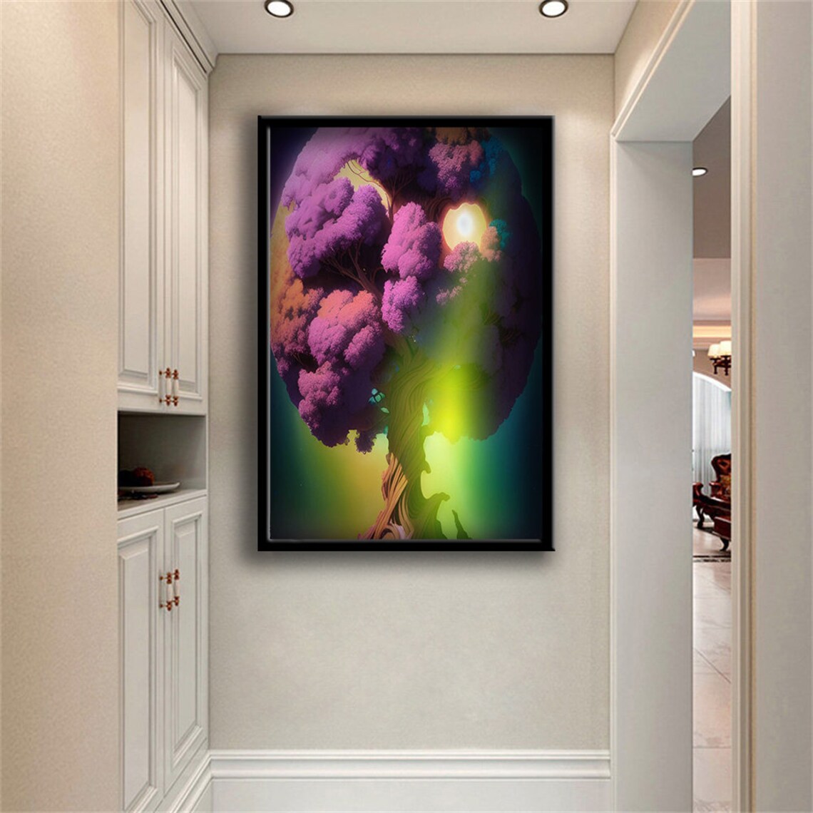 Utopian Purple Tree And Sun Print Framed Wall Decor Wall Art Ready To Hang Painting Home Decorative Wall Decor - Image 3