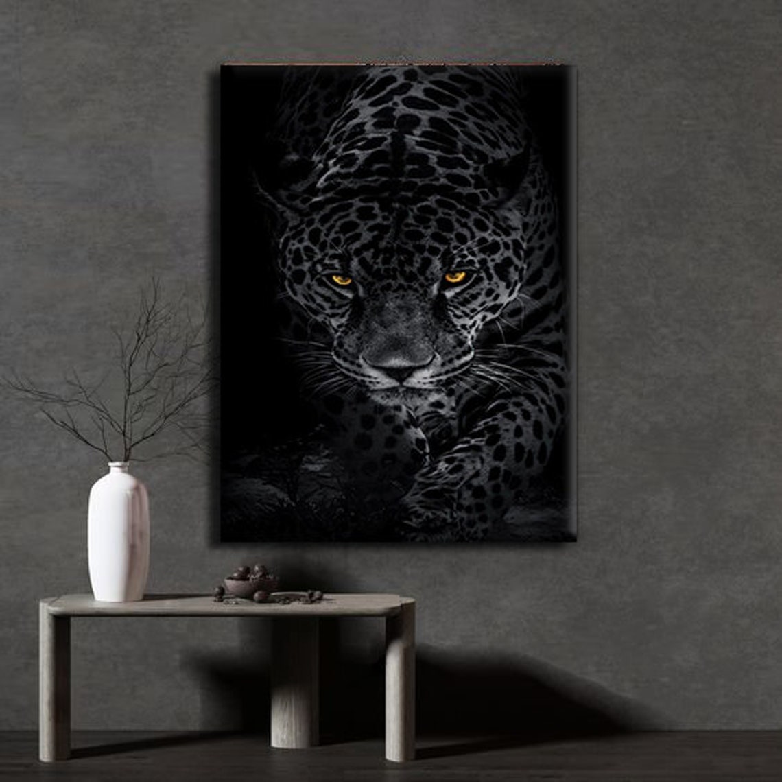 Black Leopard Golden Eyes Dark Dramatic Big Cat Wildlife Art Poster - Image 3