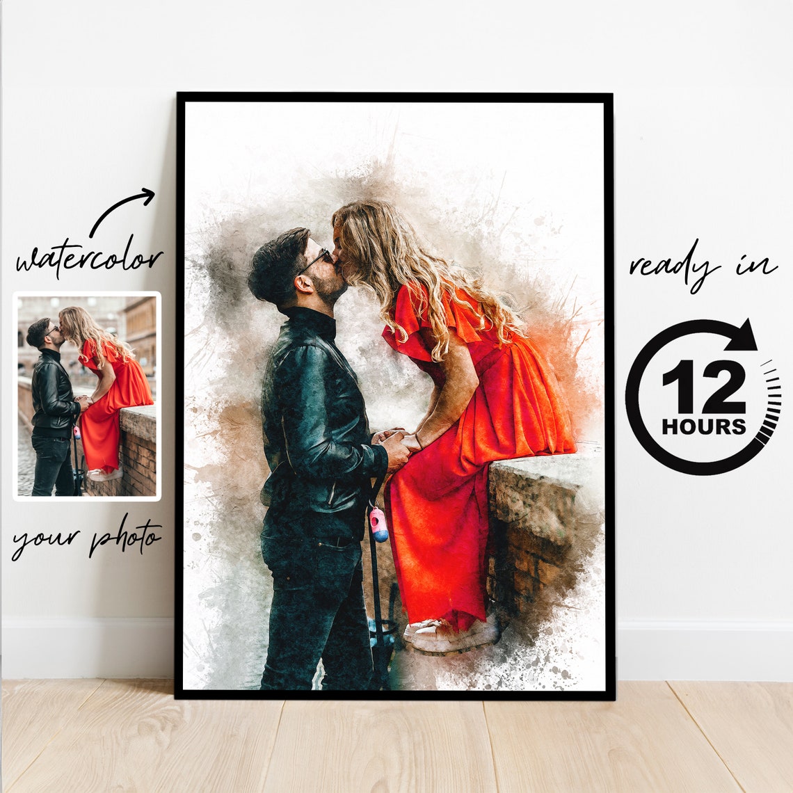 Watercolor From Photo Custom Portrait From Photo Drawing Illustration Custom Watercolor Couple Portrait Watercolor Painting Christmas Gift
