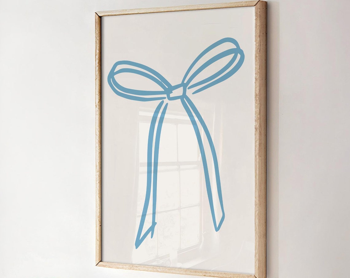 Blue Bow Line Art Minimalist Coquette Girl Room Decor Poster