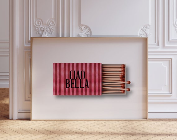 Matchbox Wall Print Ciao Bella Poster Pink And Red Retro Bar Cart Decor Dolce Vita Italy Print Trendy Wall Art Instant