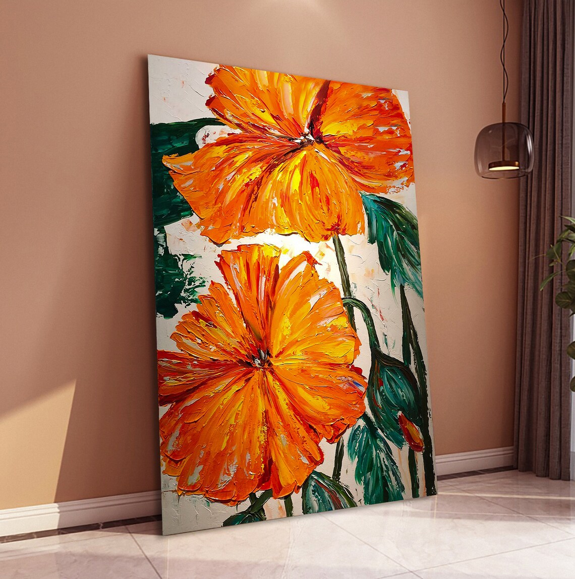Large Orange Poppy Flowers Impasto Floral Oil Painting Poster - Image 4