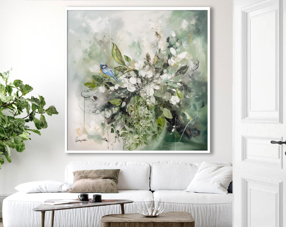 Green Abstract Floral Tropical Art Print for Living Room - Image 2