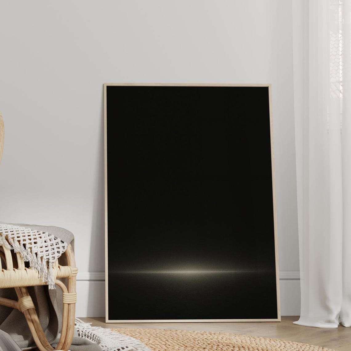 Black Minimalist Horizon Painting Dark Abstract Light Zen Wall Poster