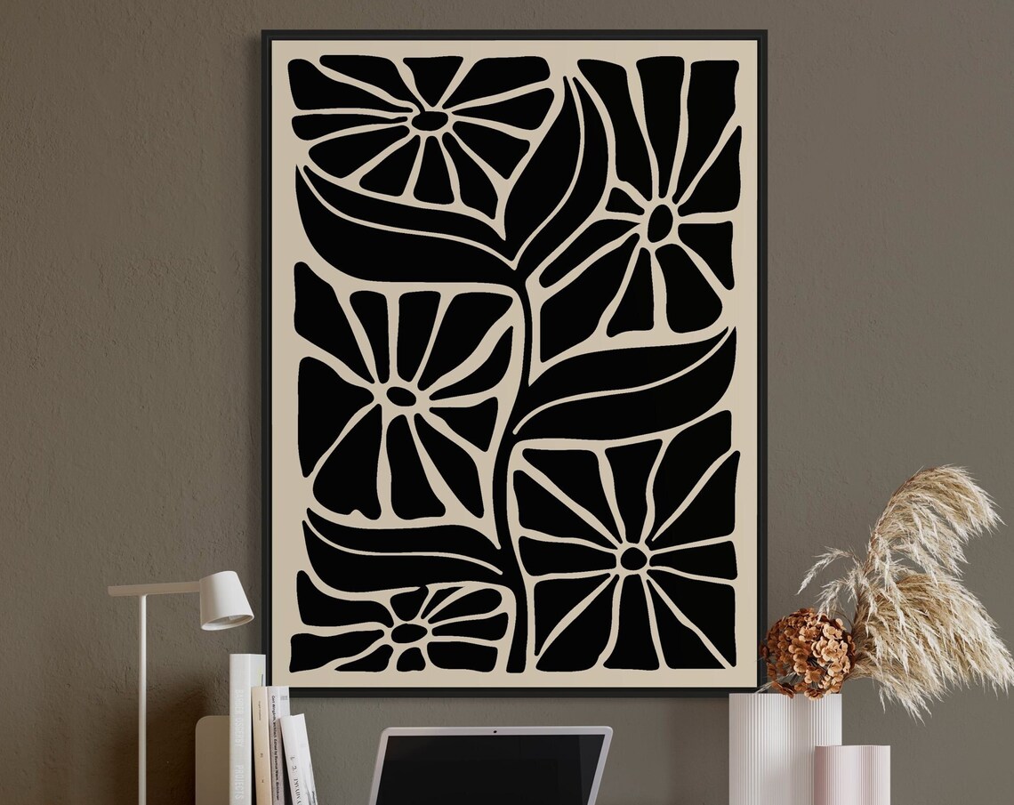 Abstract Botanical Poster, Neutral Minimalist Decor