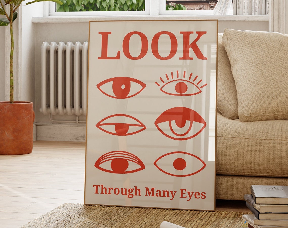 LOOK Through Many Eyes Red Eye Illustrations Typographic Poster - Image 3