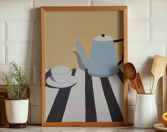 Coffee Kitchen Decor Coffee Lover Kitchen Wall Art Print Minimalist Illustration Art Cup Of Coffee Art Print