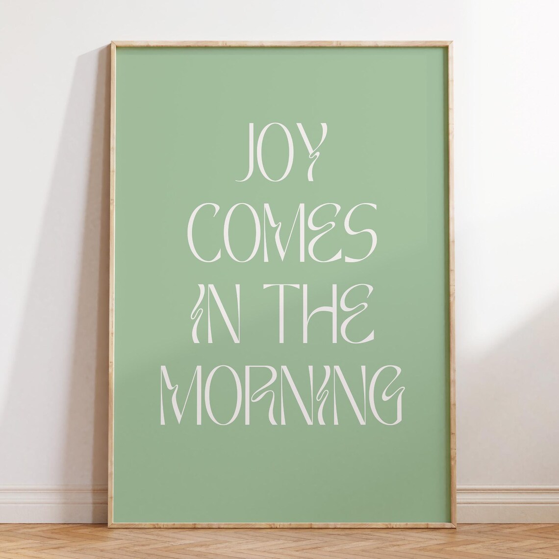 Joy Comes In The Morning Sage Green Art Nouveau Lettering Poster