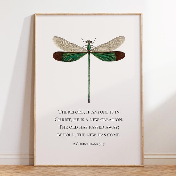 Dragonfly Print Christian Wall Art Garden Wall Art Bible Verse Wall Art Botanical Art Home Decor Gardencore