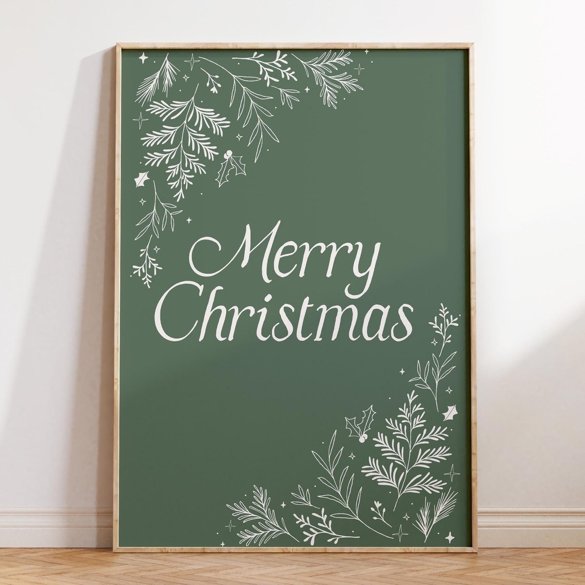 Merry Christmas Botanical Script Elegant Deep Green Holiday Poster