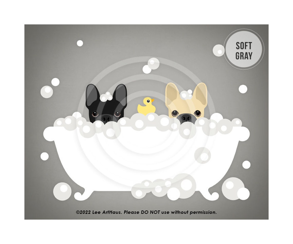 Two French Bulldogs Bubble Bath Clawfoot Tub Rubber Duck Poster - Image 3