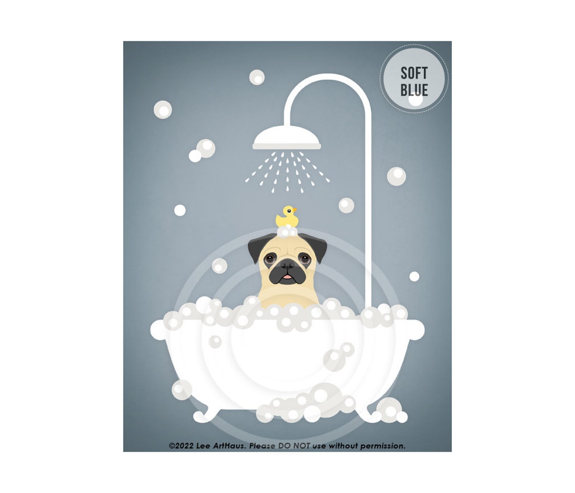 Fawn Pug In Shower Bathtub With Rubber Duck Funny Dog Bath Poster - Image 2